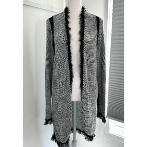 Per Se Fringe Textured Cardigan Sz Large Open Knit Boho Capsule Layer Sweater